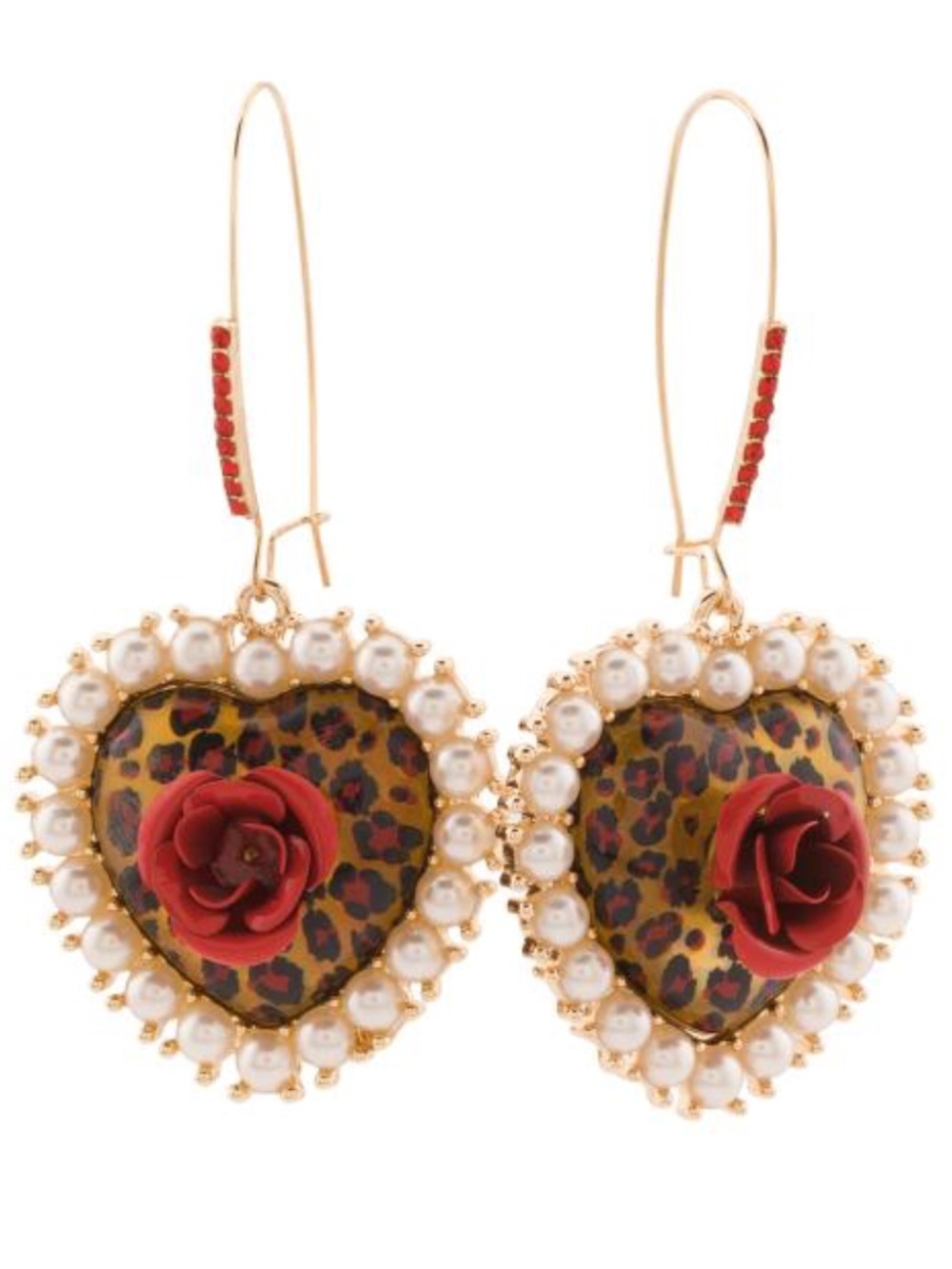 Betsey Johnson Rose Leopard Heart Drop Earrings New